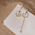 14K Gold Plated Copper Micro Pave Zircon Star Tassel Stud Earrings Asymmetric Jewelry