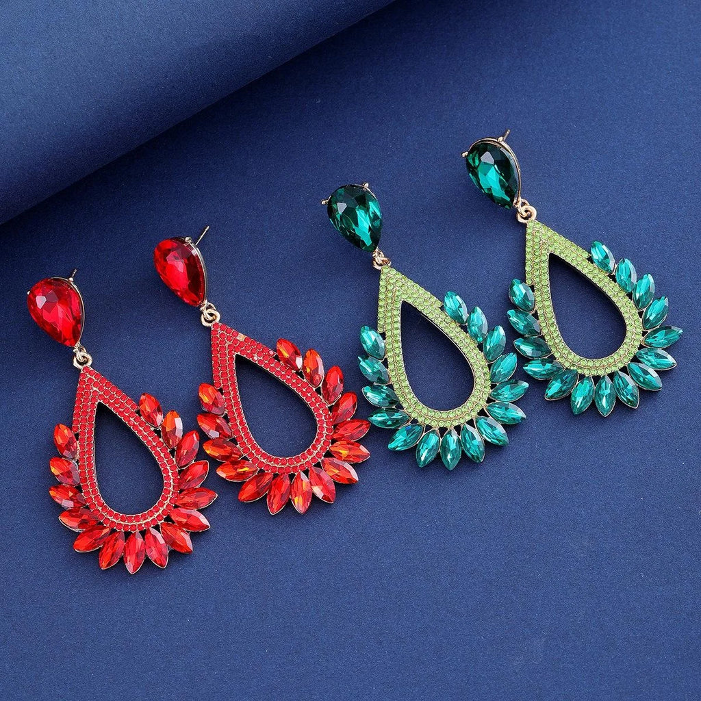 Luxury Green Teardrop Crystal Rhinestone Chandelier Earrings For Women Wedding Party Banquet Gift