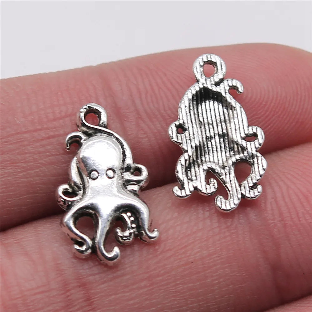 10x18mm 0.8g Antique Silver Zinc Alloy Octopus Fish Charm Pendant for DIY Ocean Theme Jewelry Making