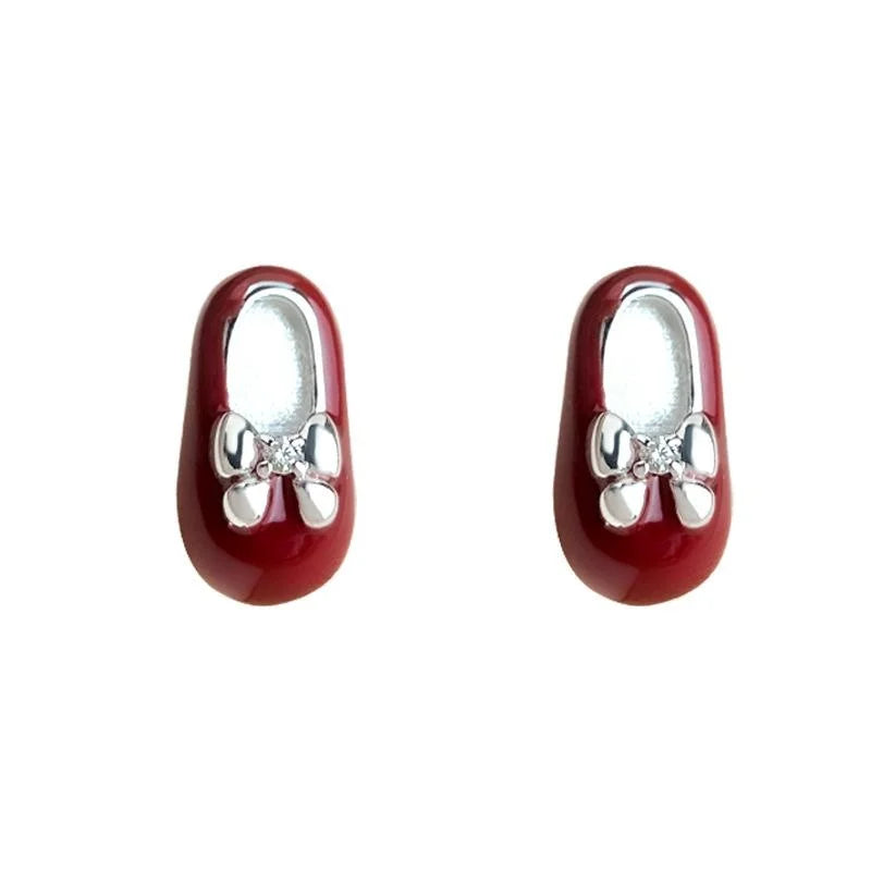 Original Design Copper Enamel Small Shoe Stud Earrings Silver Plated Pin Style Jewelry
