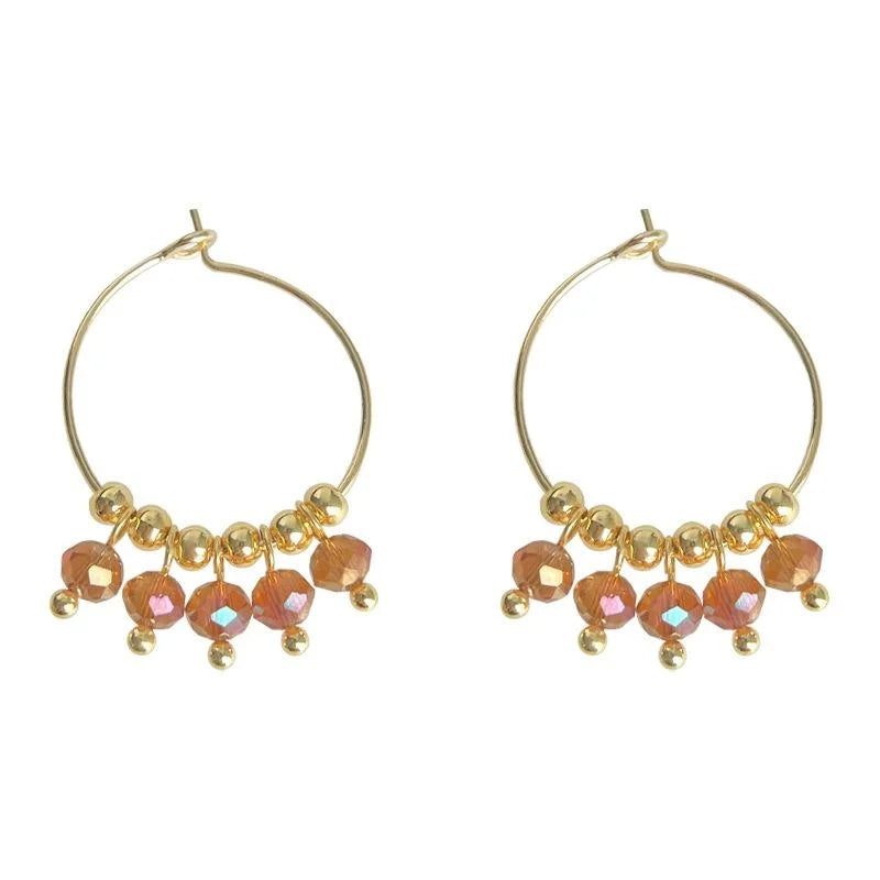 Vintage Copper Glass Crystal Brown Earth Tone Geometric Hoop Drop Earrings