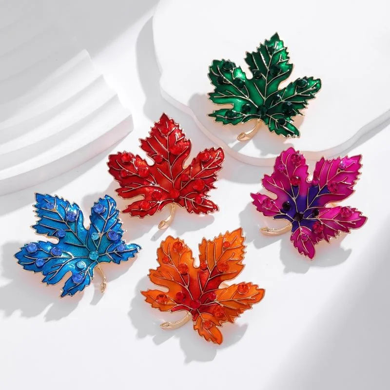 Luxury Enamel Maple Leaf Brooch With Orange Rhinestones, Elegant Autumn Lapel Pin Suit Accessory Gift