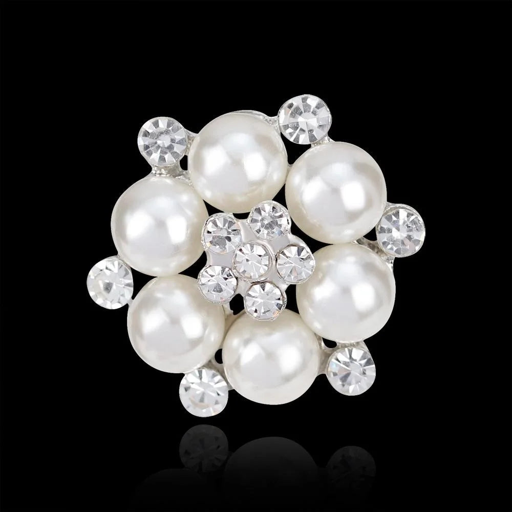 Elegant Pearl Cluster Brooch With Sparkling Rhinestones, Luxury Floral Lapel Pin Corsage For Suit Gift