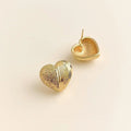 14K Gold Plated Copper Heart Stud Earrings Handmade Hammered Sand Texture Geometric Minimalist Jewelry