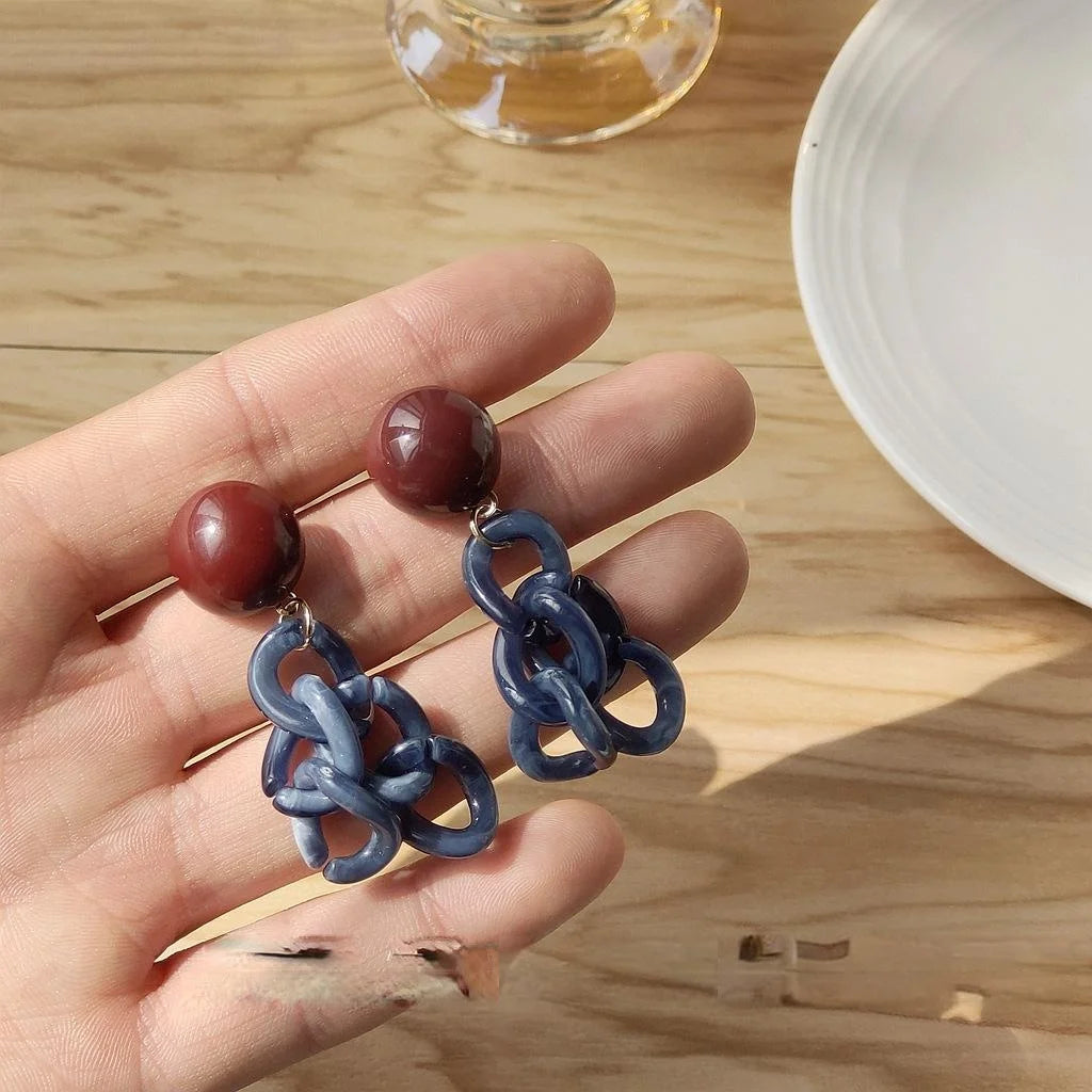 Acrylic Geometric Chain Drop Earrings With Silver Plated Pins, Hong Kong Style Fashion Jewelry
