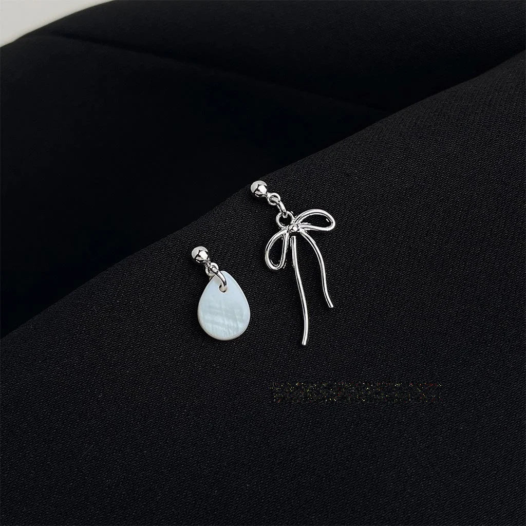 Asymmetric Shell Bow Teardrop Drop Earrings Handmade Geometric Niche Style Jewelry