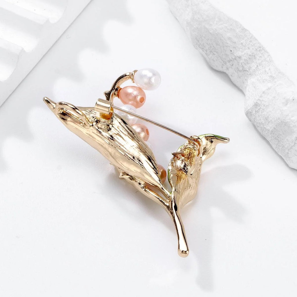 Elegant Lily Of The Valley Pearl Enamel Brooch For Women, Alloy Floral Lapel Pin Corsage Suit Accessory Gift
