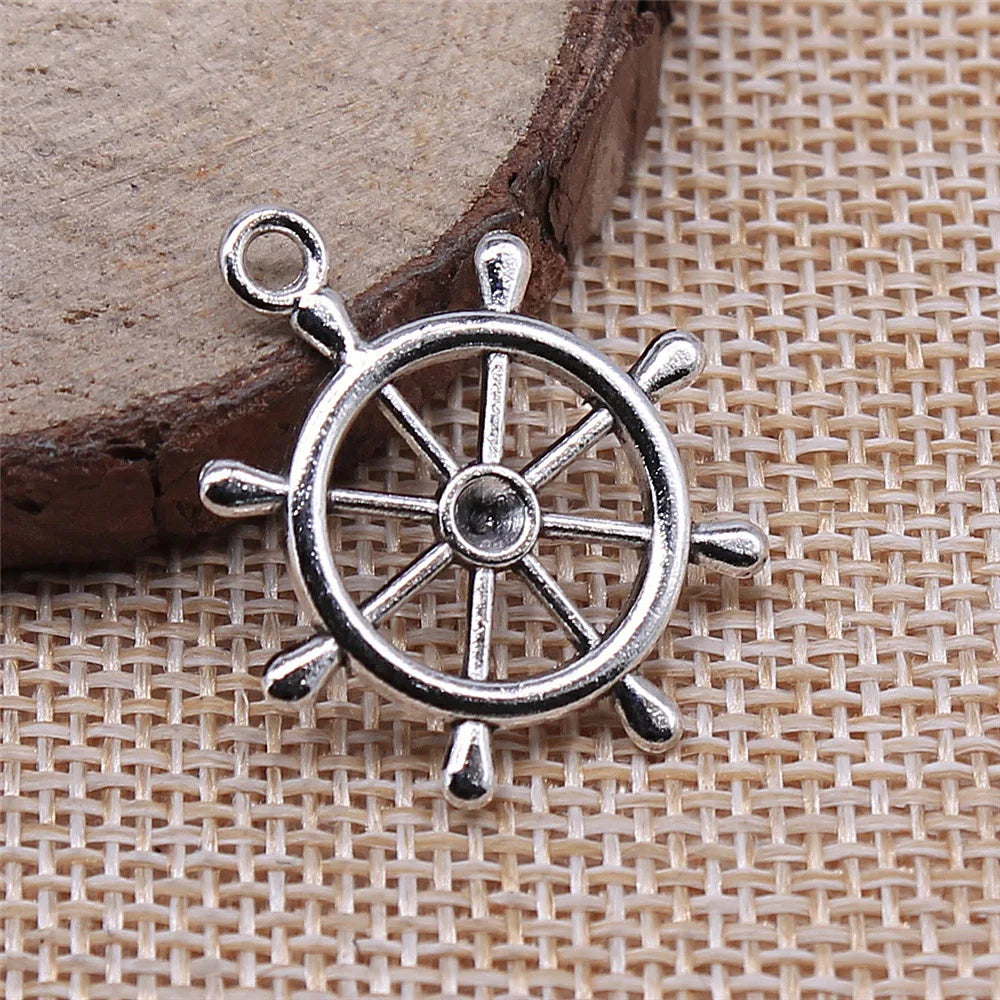 28x24mm 2.5g Multicolor Zinc Alloy Ship Rudder Charm Pendant for DIY Nautical Jewelry Making
