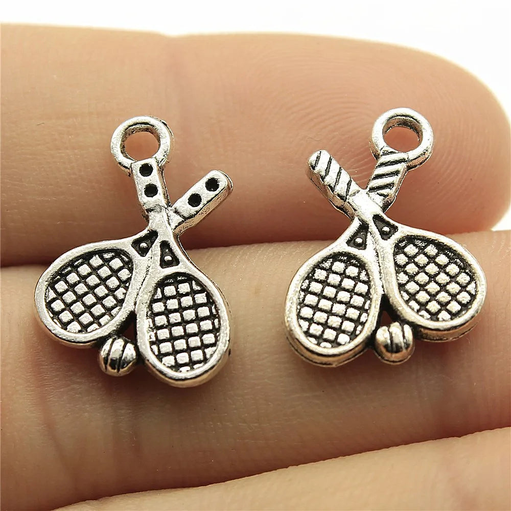 18x14mm 1.5g Multicolor Zinc Alloy Tennis Racket Charm Pendant for DIY Sports Theme Jewelry Making