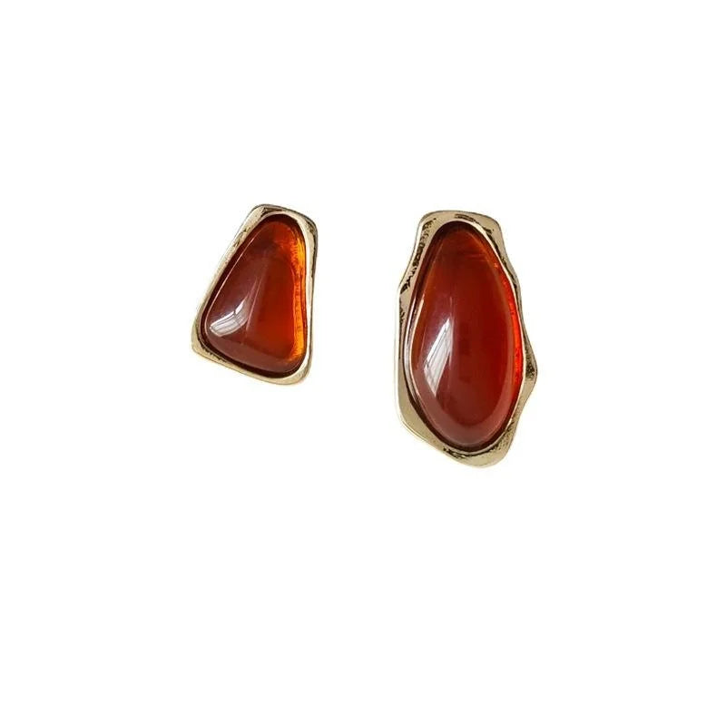 Luxury Asymmetric Geometric 14K Gold Plated Copper Stud Earrings