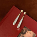 French Court Style Teardrop Pearl Tassel Stud Earrings Vintage Alloy Long Dangle Jewelry