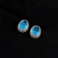 Premium Aquamarine Zircon Hollow Oval Geometric Copper Drop Earrings