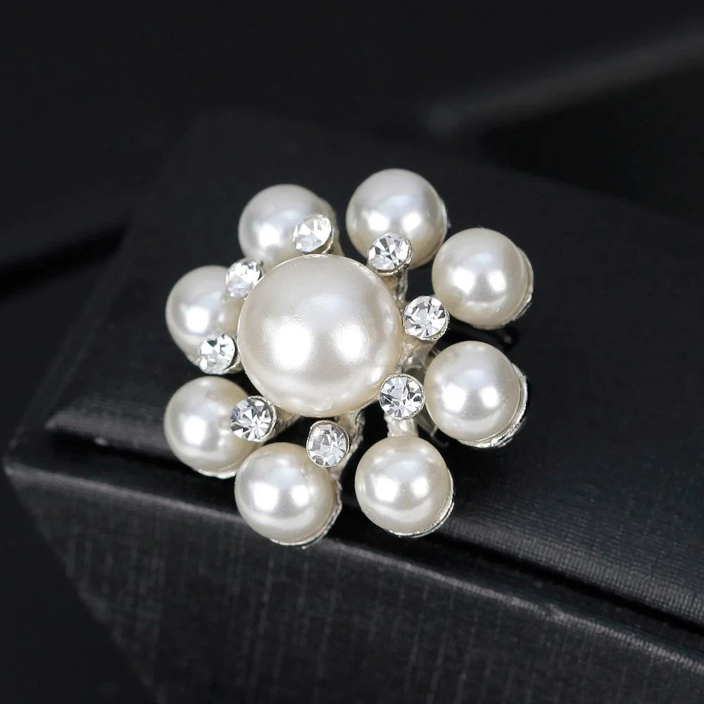 Elegant Round Faux Pearl Rhinestone Flower Brooch, Large Scarf Buckle Corsage Lapel Pin Suit Accessory