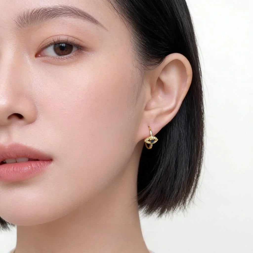 Micro Pave Zircon Eye Stud Earrings For Women, Copper Geometric Minimalist Fashion Jewelry