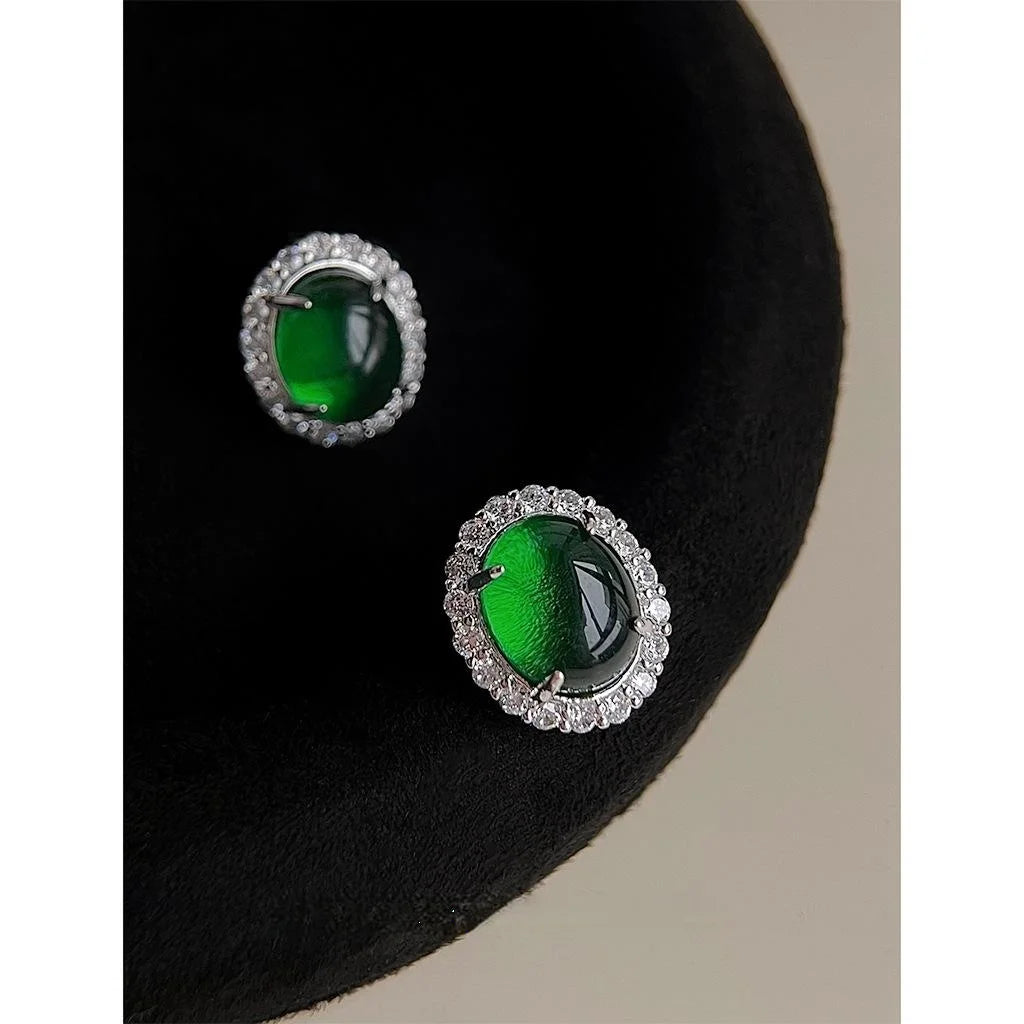 Luxury Oval Micro Pave Zircon Stud Earrings Vintage Court Style Geometric Jewelry