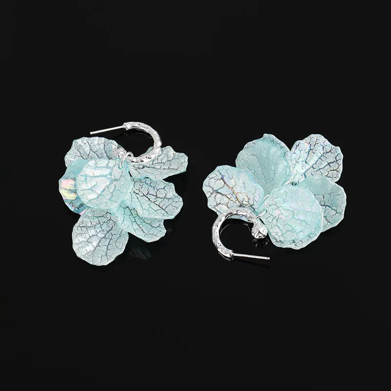 Elegant Aqua Blue Petal Tassel Alloy Stud & Clip On No Piercing Vacation Floral Drop Earrings