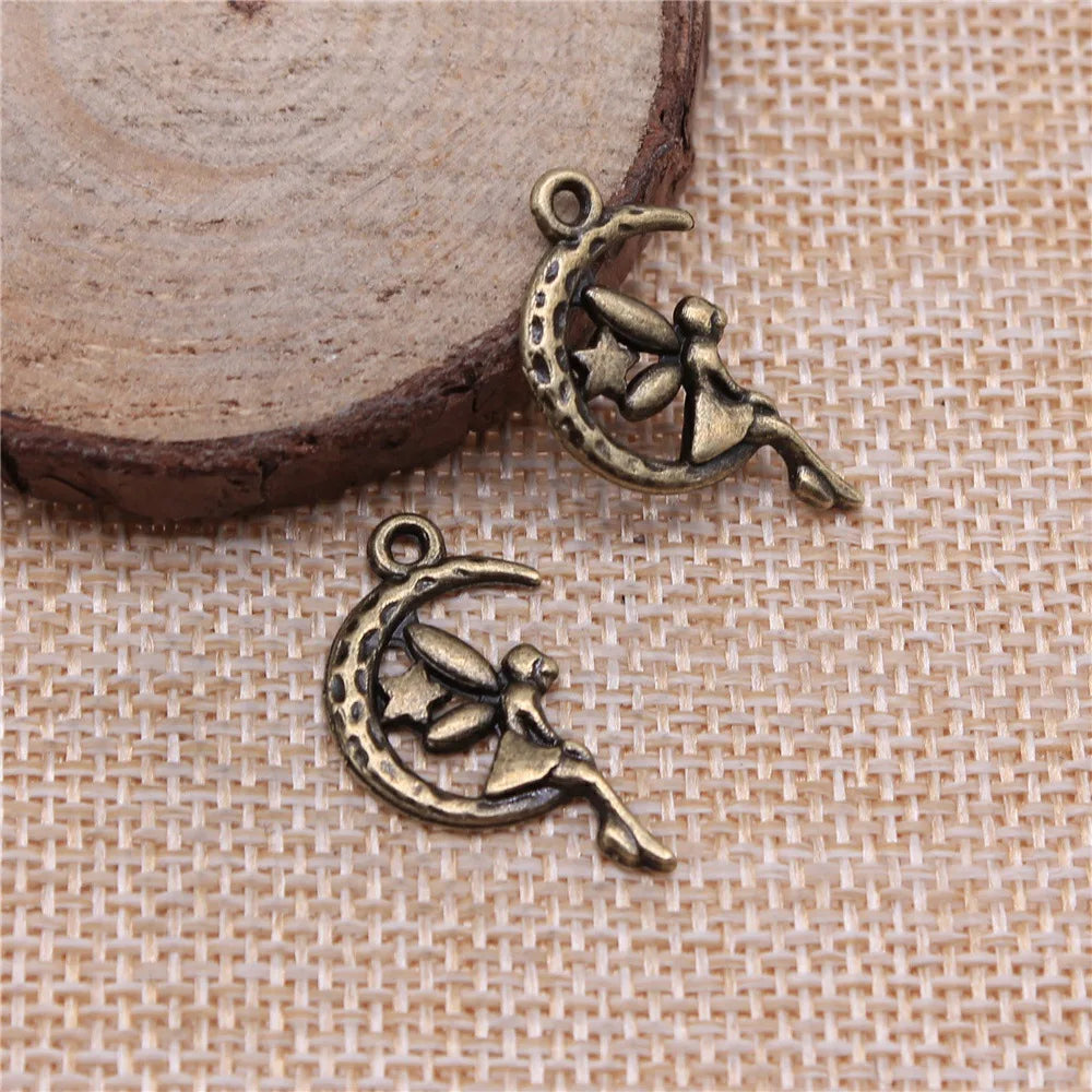 25x14mm 1.1g Vintage Zinc Alloy Angel Moon Star Charm Pendant for DIY Jewelry Accessories