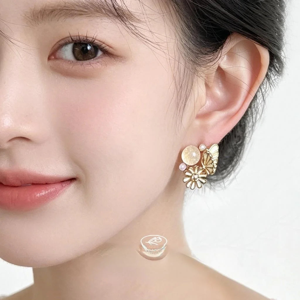 Sweet Forest Style Butterfly Flower Stud Earrings, Eco-Friendly Copper Hand Painted Enamel Jewelry