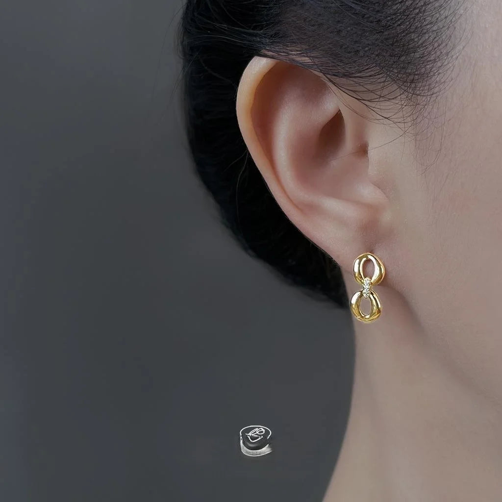 14K Plated Copper Zircon Geometric Glasses Stud Earrings, Light Luxury Office Jewelry