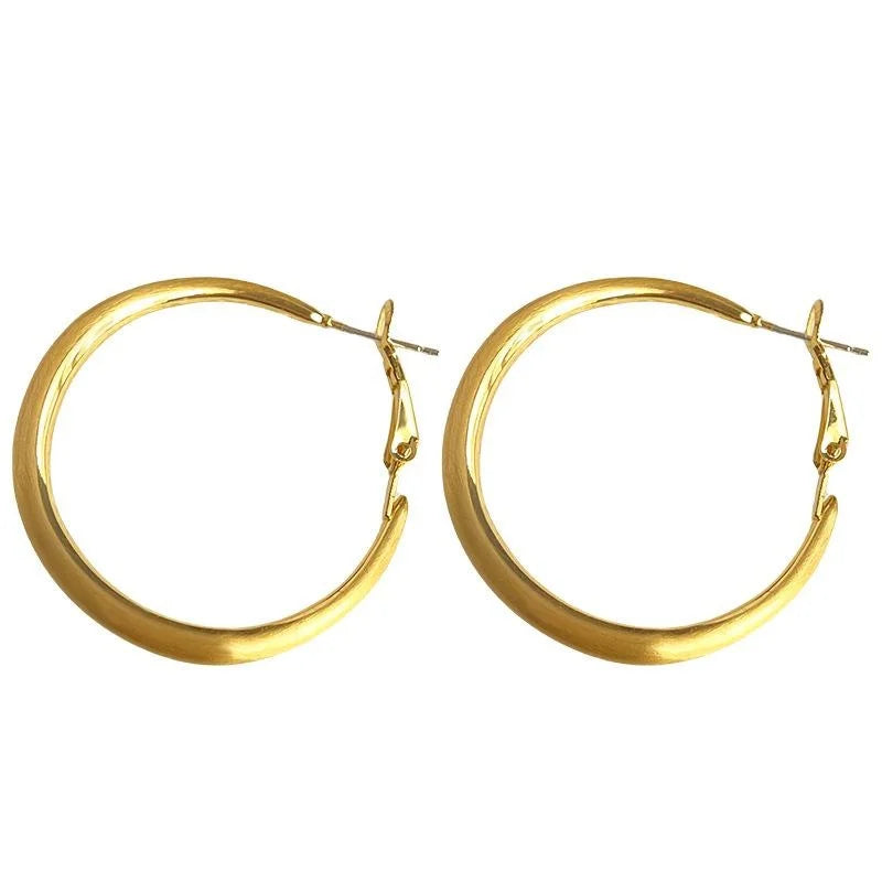 14K Electroplated Brushed Copper Large Round Hoop Earrings Minimalist Fashion Jewelry