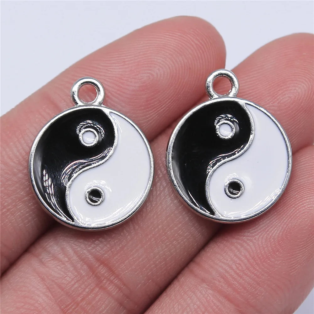 18x22mm 1.7g Silver Tone Zinc Alloy Double Sided Tai Chi Charm Pendant for Bracelet Necklace Making