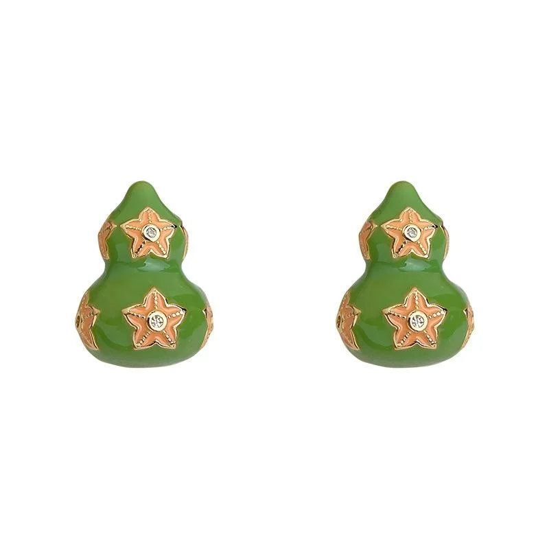 Light Luxury Copper Enamel Drip Glaze Gourd Flower Stud Earrings With Silver Plated Pins