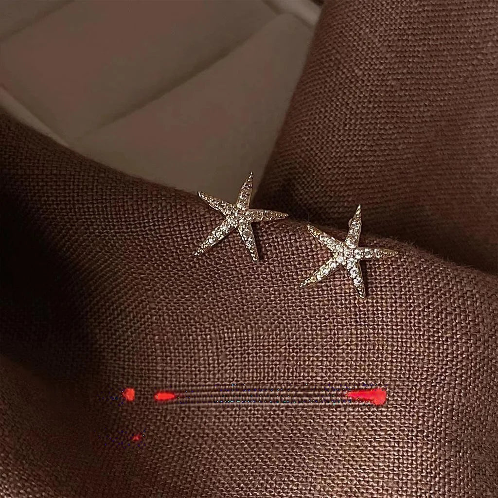 Cute Starfish Micro Pave Zircon 14K Plated Copper Stud Earrings With Silver Plated Pins