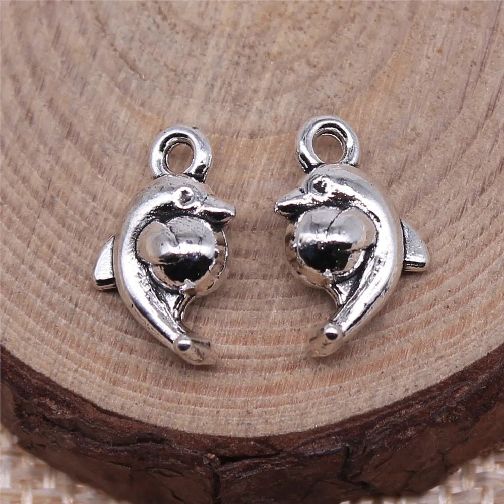15x8mm 1.2g Antique Silver Zinc Alloy Dolphin Charm Pendant for DIY Bracelet Necklace Making