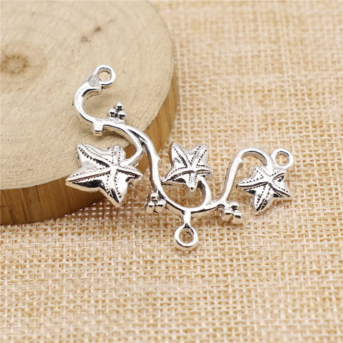48x29mm 4.9g Antique Silver Zinc Alloy Flower Branch Connector Charm for Garment Jewelry Making