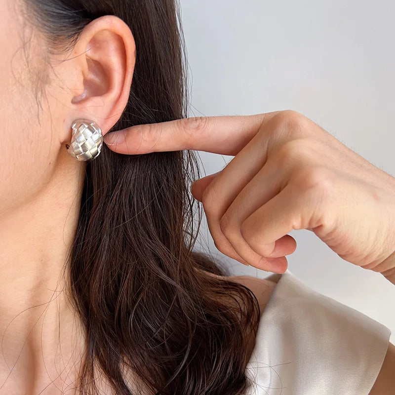 Elegant Silver Alloy Braided Woven Texture C Hoop Stud & Clip On No Piercing Statement Earrings