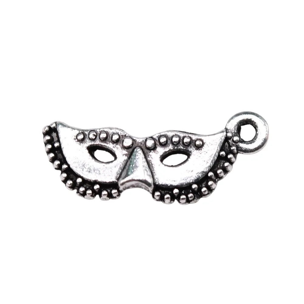 20x8mm 0.8g Antique Silver Zinc Alloy Mask Charm Pendant for DIY Masquerade Theme Jewelry Making