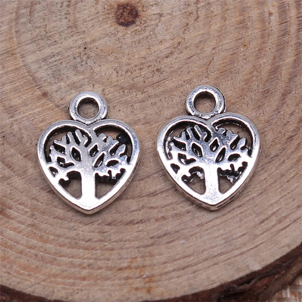 12x10mm 0.55g Antique Silver Zinc Alloy Heart Tree of Life Charm Pendant for DIY Jewelry Making