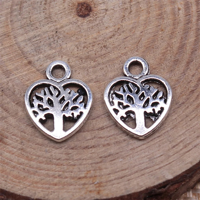 12x10mm 0.55g Antique Silver Zinc Alloy Heart Tree of Life Charm Pendant for DIY Jewelry Making