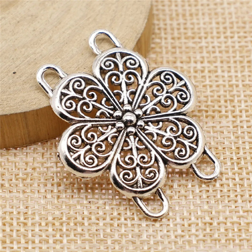 32x38mm 3.3g Antique Silver Zinc Alloy Four Hole Body Chain Connector Charm for Vintage Jewelry Making