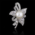 Elegant Pearl Flower Brooch With Rhinestone Alloy Petals, Bridal Corsage Lapel Pin And Suit Accessory Gift