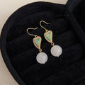 New Chinese White Jade Copper Heart Drop Earrings With Micro Pave Zircon French Vintage Style