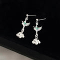 New Chinese Style Copper Crane Cloud Long Tassel Drop Earrings