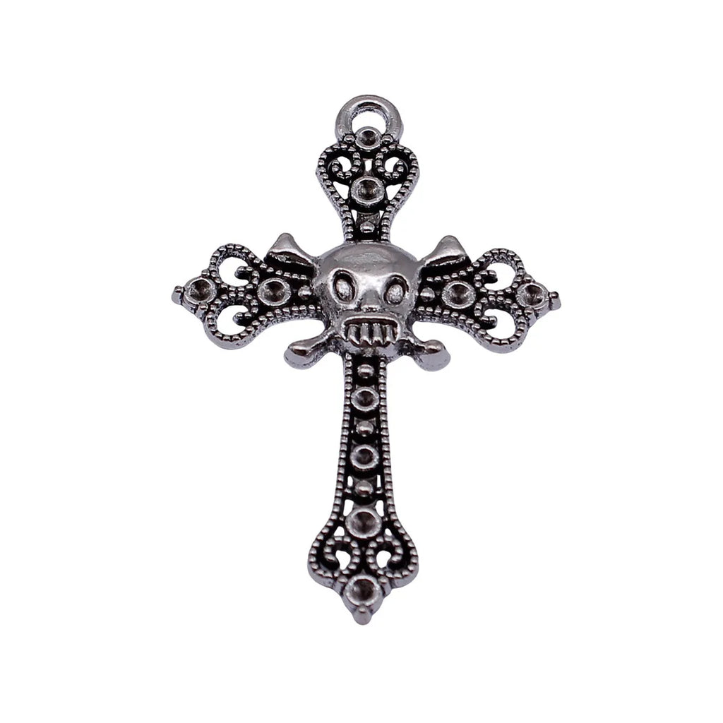 59x38mm 5.5g Antique Silver Zinc Alloy Skull Cross Charm Pendant for Gothic DIY Necklace Jewelry