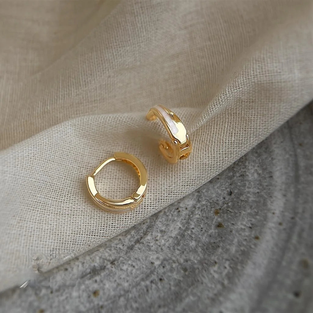Light Luxury Copper 14K Gold Plated White Enamel Round Geometric Stud Earrings