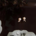 Light Luxury 14K Gold Plated Copper Mini Flower Stud Earrings With Freshwater Pearl Micro Pave Zircon