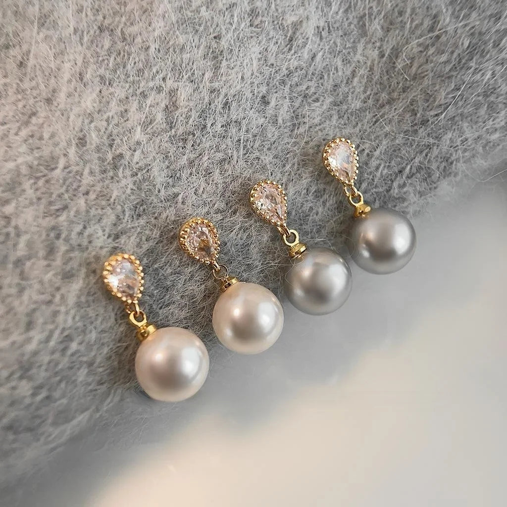Light Luxury Glass Pearl Zircon Teardrop Drop Earrings For Women