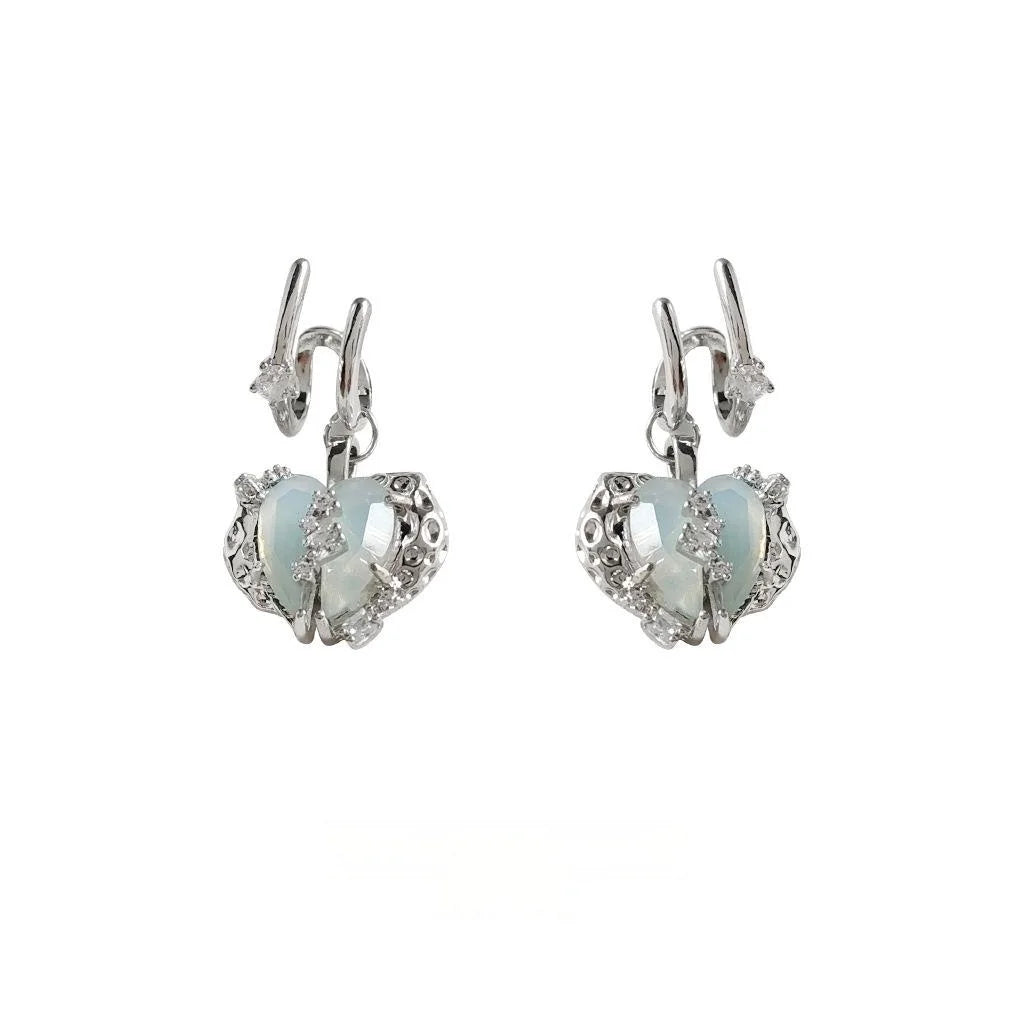 Sweet Cool Copper Vine Heart Liquid Stud Earrings With Micro Pave Zircon
