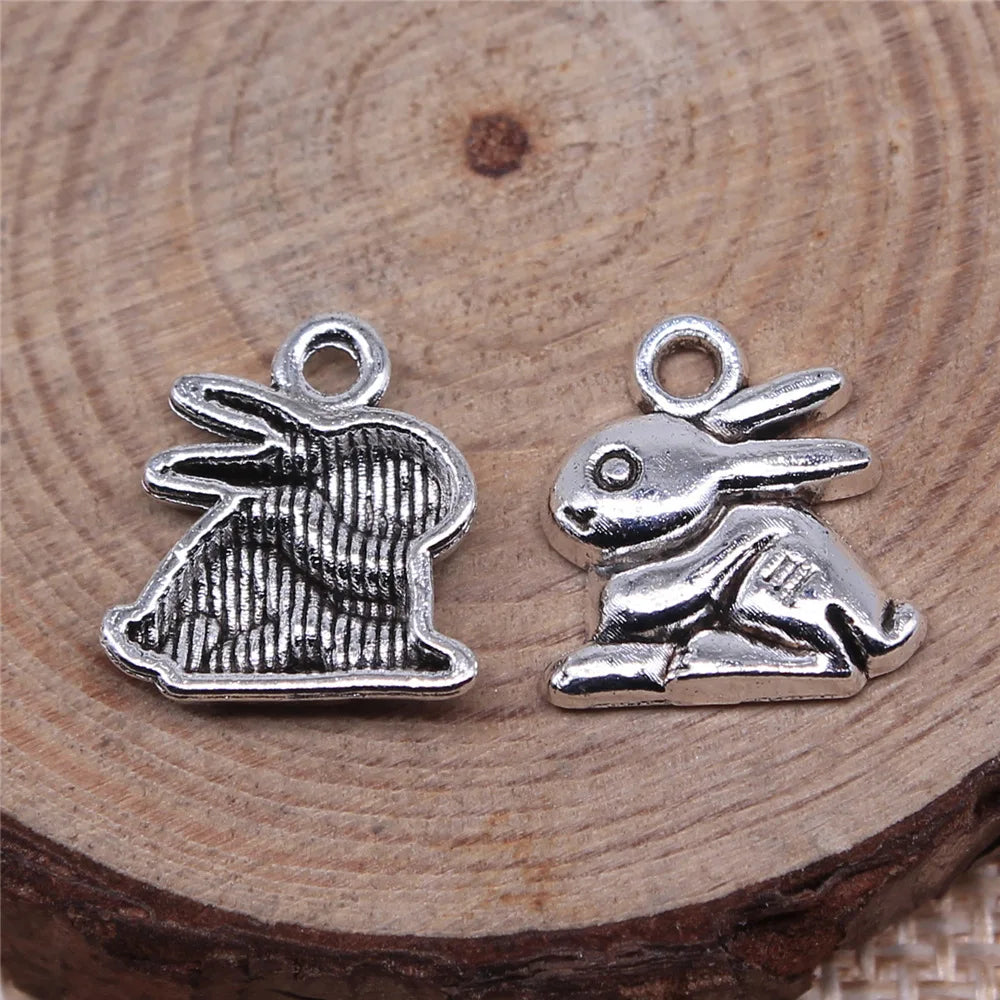 14x13mm 1.1g Antique Silver Zinc Alloy Rabbit Charm Pendant for DIY Bracelet Necklace Making