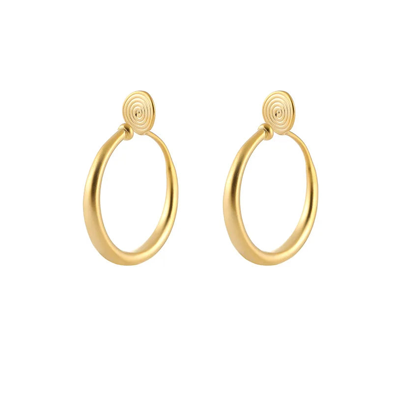 Elegant Matte Gold Alloy Round Hoop Stud & Clip On No Piercing Minimalist Plain Circle Earrings