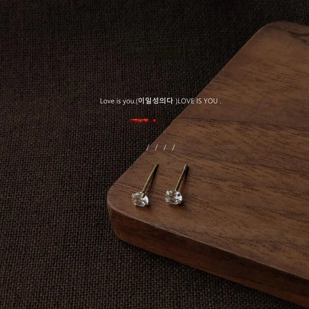 Mini Copper Zircon Rhombus Stud Earrings For Women Korean Minimalist Sleep Friendly Jewelry