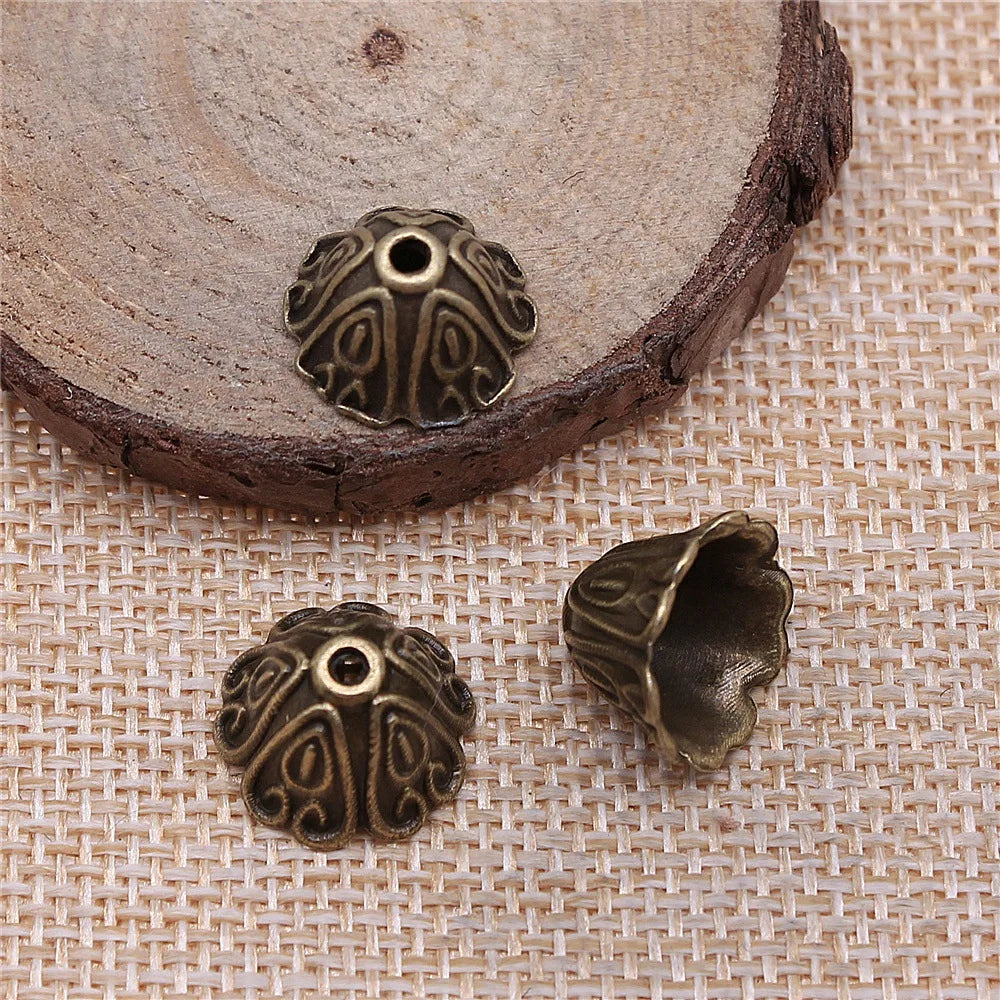 14x14x10mm 1.7g Multicolor Zinc Alloy Carved Flower Bead Cap Tassel End Cap for DIY Jewelry Making