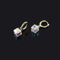 Elegant Gold Tone Cube Crystal Hoop Dangle Stud & Clip On No Piercing Sweet Luxury Earrings