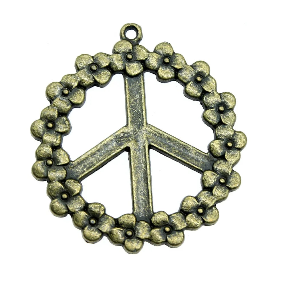 38mm 4.8g Multicolor Zinc Alloy Flower Peace Sign Charm Pendant for DIY Necklace Jewelry Making