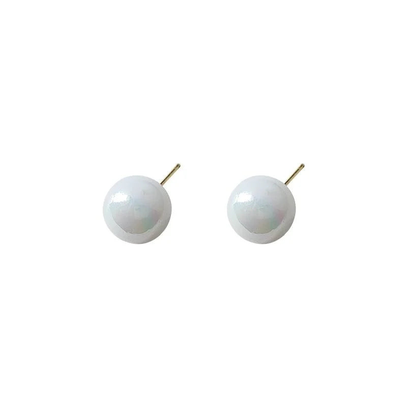 Mermaid Color Resin Pearl Stud Earrings Silver Plated Pin Round Geometric Korean Style Jewelry