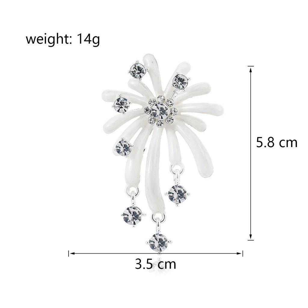 Elegant Firework Flower Brooch With Mother Of Pearl Petals And Rhinestone Tassels, Luxury Lapel Pin Gift